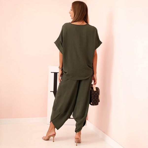 Tasha 2-osainen setti housut ja paita + koru khaki-3