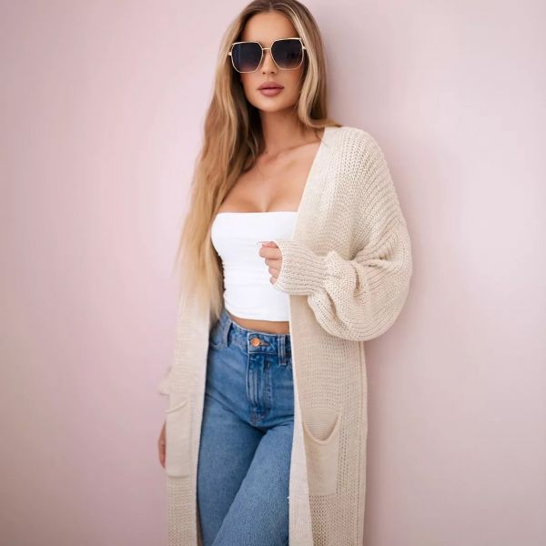 Kesi Xena neuletakki taskuilla vaalea beige-2
