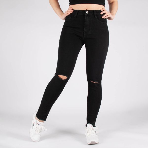 Secret Denim ripped knee stretchfarkut musta