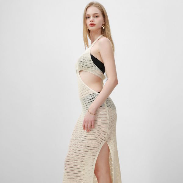 Nandi puuvillainen neulemekko beige-2