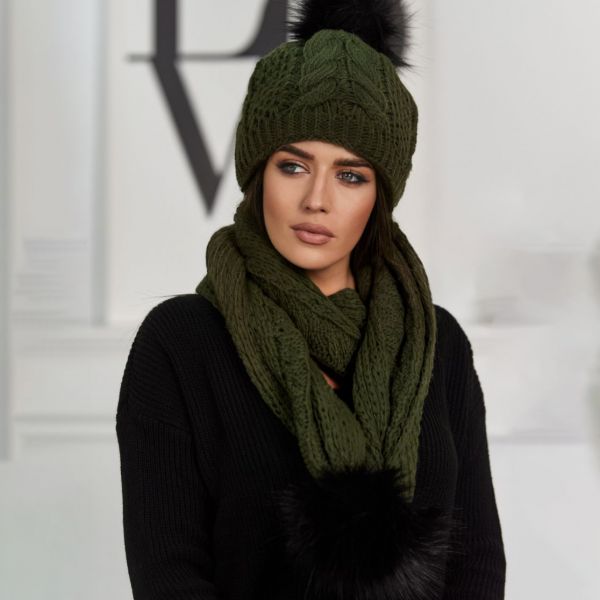 Kesi pipo ja huivi - setti khaki