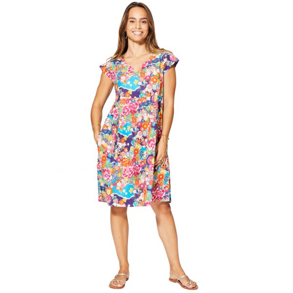 Ishani puuvillainen taskumekko värikäs-3