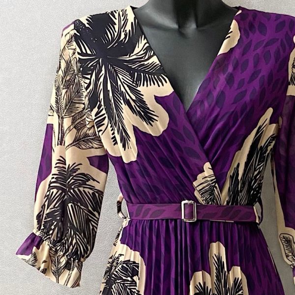 Elle Lisa kuvioitu mekko vyöllä purppura-2