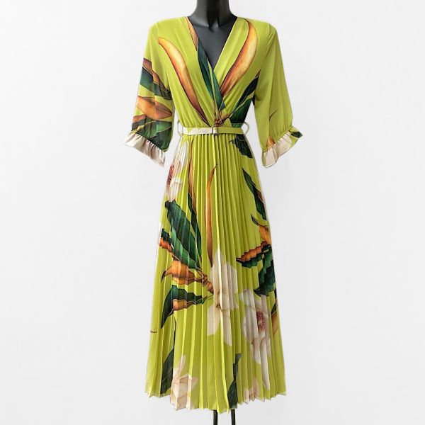 Elle Lisa kuvioitu mekko vyöllä lime-1