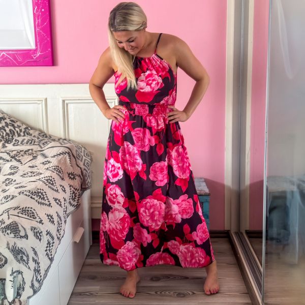 Elle Carina kukkamekko musta/fuksia-7
