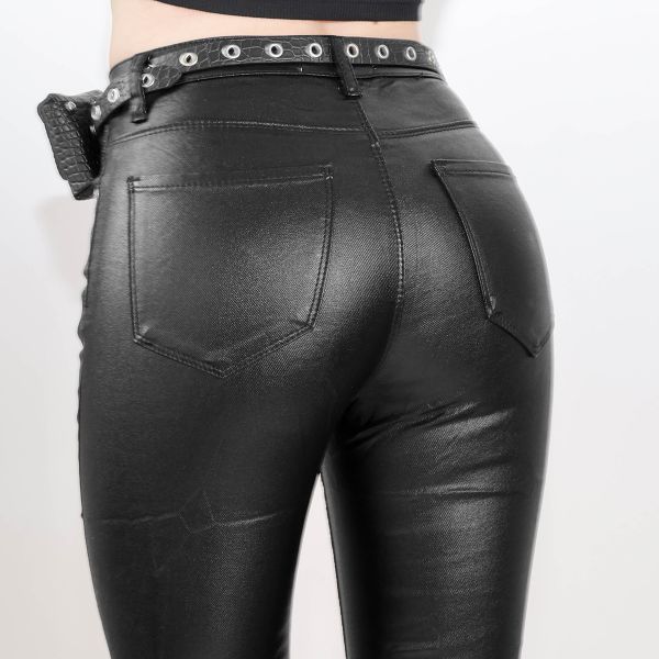 Denim Life Shine Coated housut vyöllä musta-9